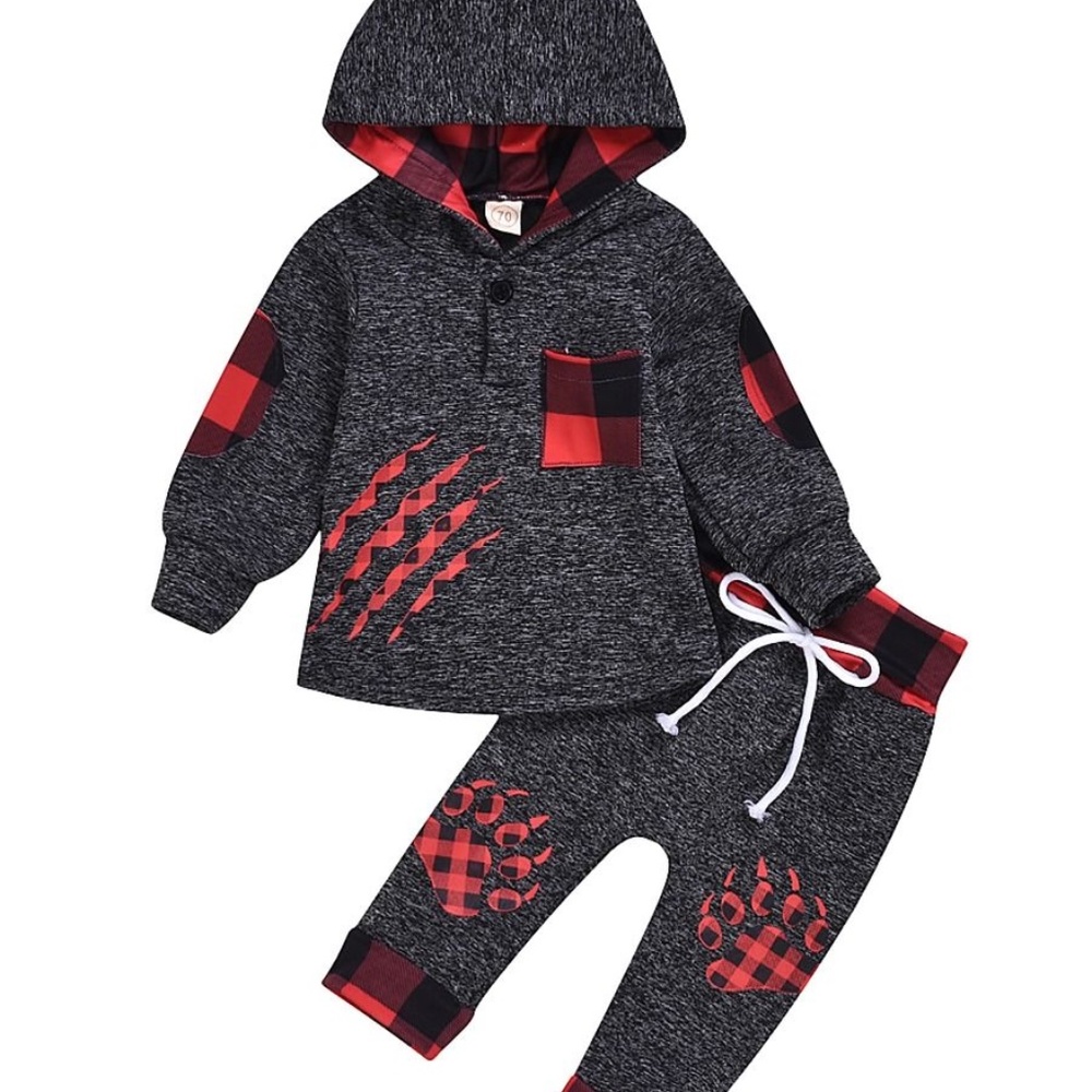 Hoodie And Pants Flannel Set Red